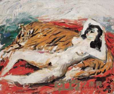 沙耆 1994年作 白玉老虎 55×67.5cm